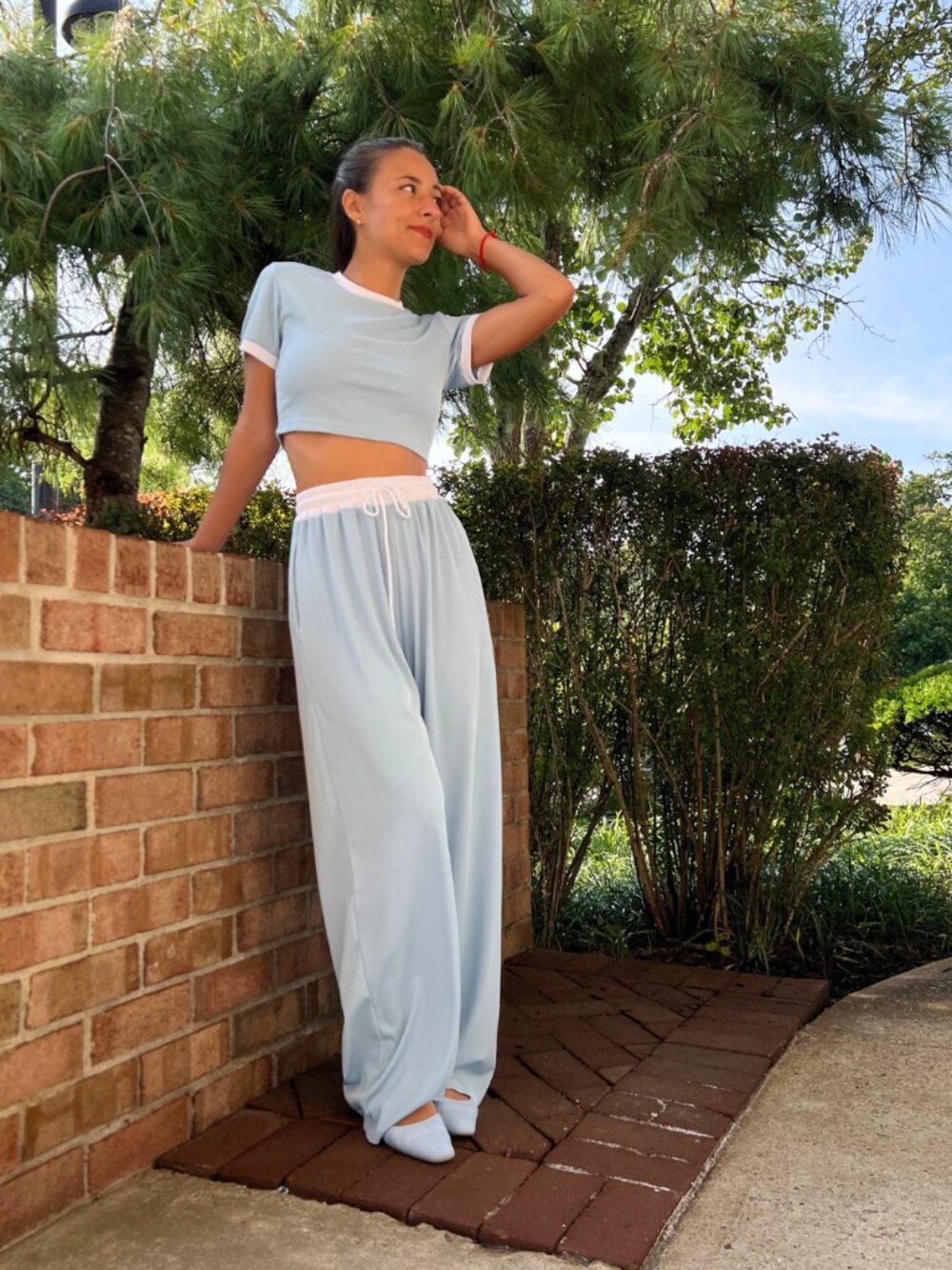 2pc Lt Blue w White Trim Casual Set